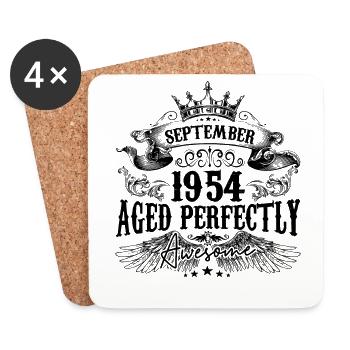 Anniversaire 1954 Septembre 1954 né en Septembre 1 - Dessous de verre (lot de 4) - blanc - Devant