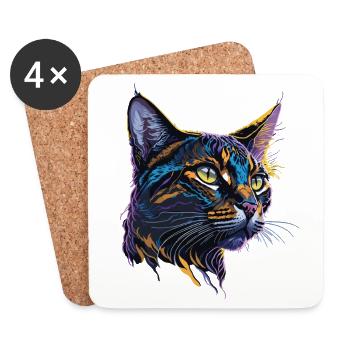 Classique Splash Art Bengal Cat - Dessous de verre (lot de 4) - blanc - Devant