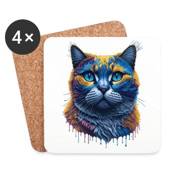 Splash Art British Cat Expression - Coasters (set of 4) - white - Front