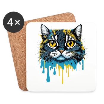 Verrücktes buntes Splash Art Katzendesign - Untersetzer (4er-Set) - Weiß - Vorne
