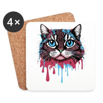 Verrücktes buntes Splash Art Katzendesign - Untersetzer (4er-Set) - Weiß - Vorne