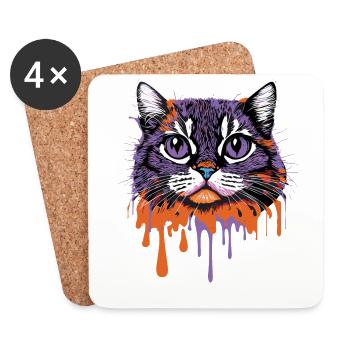 Crazy Splash Art Cat design - Dessous de verre (lot de 4) - blanc - Devant