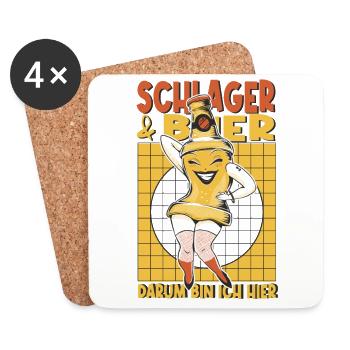 Schlager und Bier darum bin ich hier - Untersetzer (4er-Set) - Weiß - Vorne