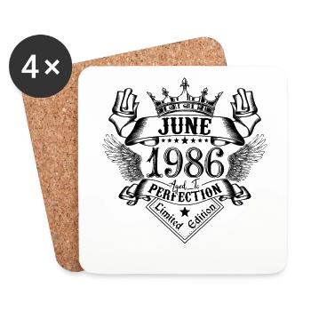 Vintage Juin 1986 Juin 1986 né en Juin - Dessous de verre (lot de 4) - blanc - Devant