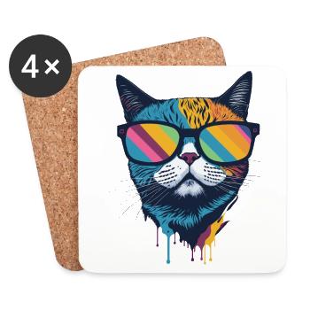 Lunettes de soleil arc-en-ciel élégantes pour chat – Cool Feline - Dessous de verre (lot de 4) - blanc - Devant