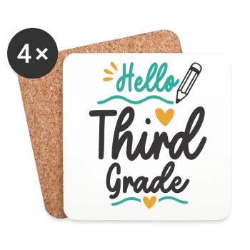 Bonjour Élève enseignant de troisième année de rentrée scolaire - Dessous de verre (lot de 4) - blanc - Devant