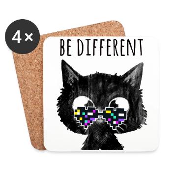 Chat, être différent, nerd, lunettes pixel, pixel - Dessous de verre (lot de 4) - blanc - Devant
