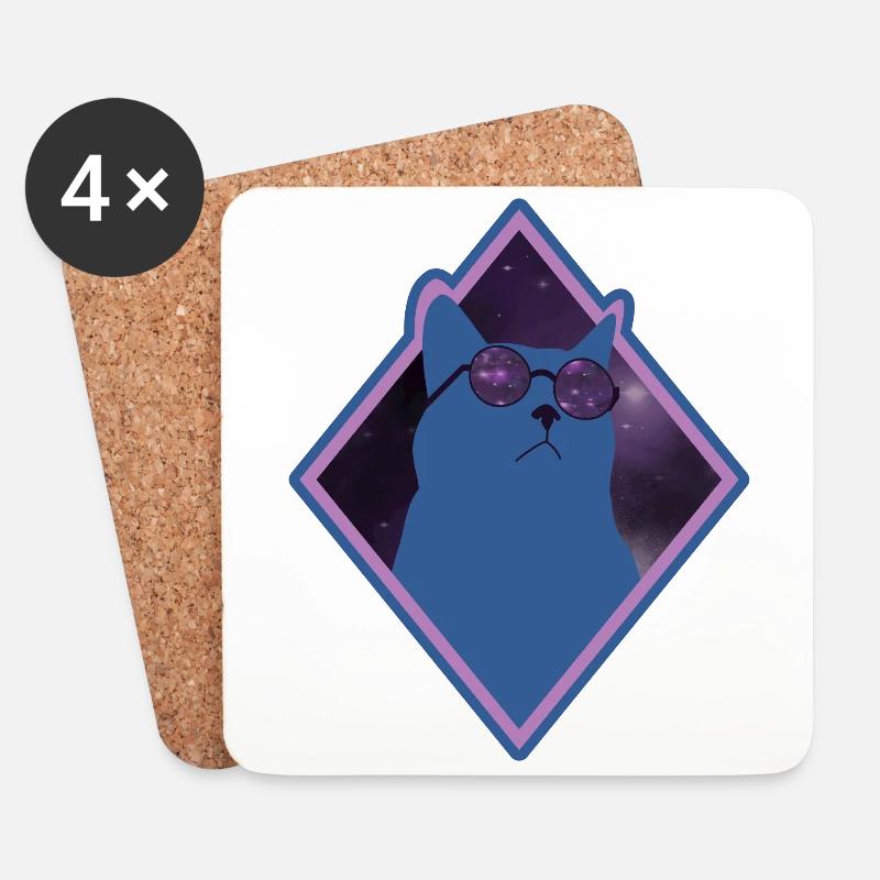 Katze Galaxy blau - Untersetzer (4er-Set) - Weiß