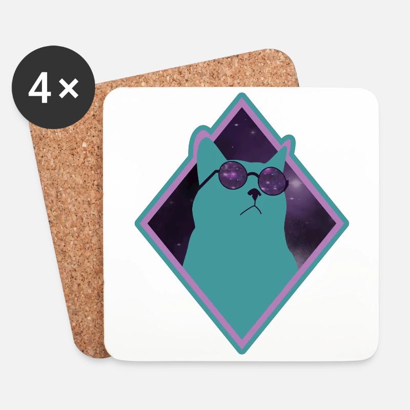 Katze Galaxy grün - Untersetzer (4er-Set) - Weiß