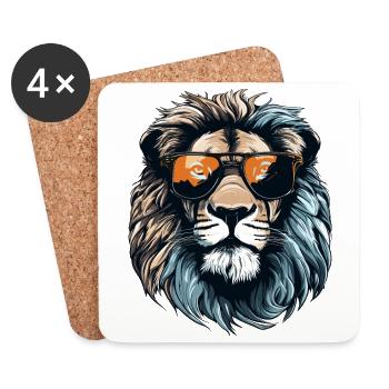 Löwe mit Sonnenbrille - Untersetzer (4er-Set) - Weiß - Vorne