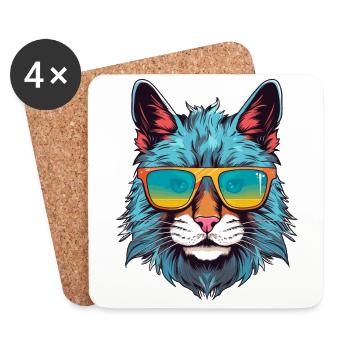 Luchs mit Sonnenbrille - Untersetzer (4er-Set) - Weiß - Vorne