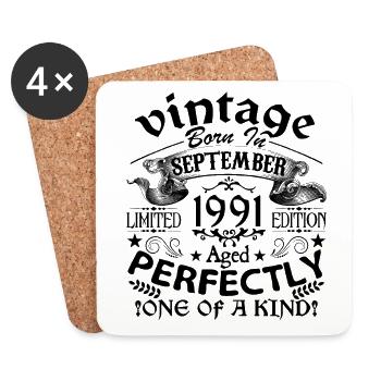 Septembre 1991 | Vintage 1991 | né en Septembre - Dessous de verre (lot de 4) - blanc - Devant