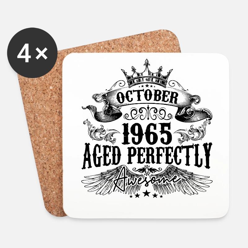 1965 | Oktober Perfekt gealtert 1965 Geburtstagsgeschenk - Untersetzer (4er-Set) - Weiß