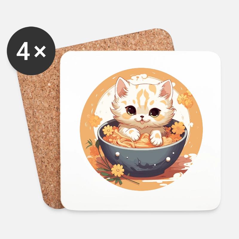 Cat Ramen - Untersetzer (4er-Set) - Weiß