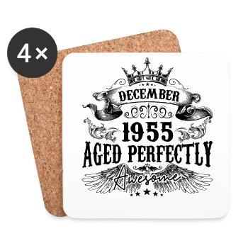 Anniversaire 1955 Décembre 1955 né en Décembre - Dessous de verre (lot de 4) - blanc - Devant
