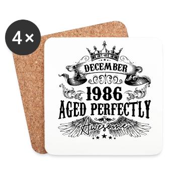 Anniversaire 1986 Décembre 1986 né en Décembre - Dessous de verre (lot de 4) - blanc - Devant