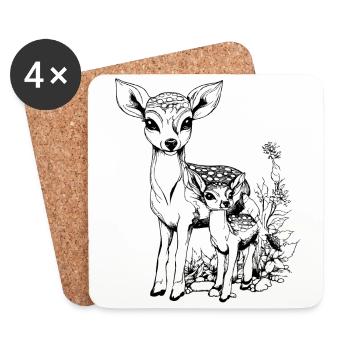 Deer with fawn - Coasters (set of 4) - white - Front