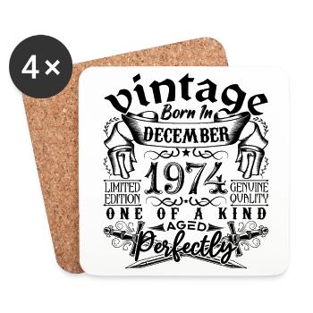 Birthday 1974 December 1974 born in December - Coasters (set of 4) - white - Front