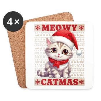 Cat Christmas Merry Meowy Catmas Ugly Cute - Coasters (set of 4) - white - Front