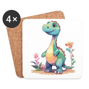 Süßer Dino Cartoon Prähistorische Fantasie - Untersetzer (4er-Set) - Weiß - Vorne
