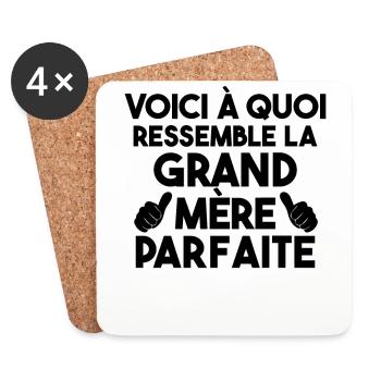 Grand Mère Parfaite Mémère Mémé Mamie Bonne Maman - Dessous de verre (lot de 4) - blanc - Devant
