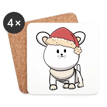 Xmas Katze Kitten Nikolaus Weihnachtsmann Miau - Untersetzer (4er-Set) - Weiß - Vorne