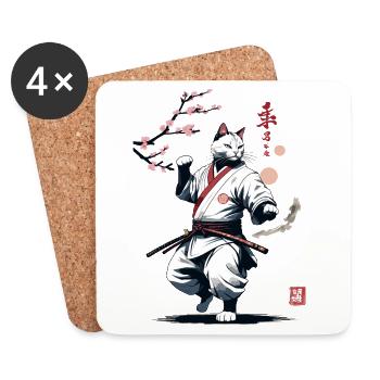Karate Cat Japan Ukiyo-E Streetwear Design - Coasters (set of 4) - white - Front