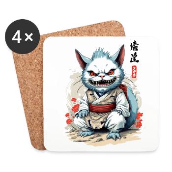 Japonais Yokai Chat Streetwear Esthétique Chats - Dessous de verre (lot de 4) - blanc - Devant