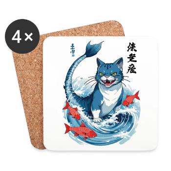Catfish Japan Cat Aesthetic Anime Streetwear - Coasters (set of 4) - white - Front