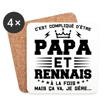 Papa et RENNAIS Idée Cadeau Citation - Dessous de verre (lot de 4) - blanc - Devant