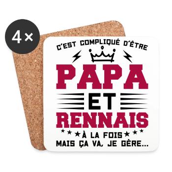 Papa et RENNAIS Idée Cadeau Citation - Dessous de verre (lot de 4) - blanc - Devant