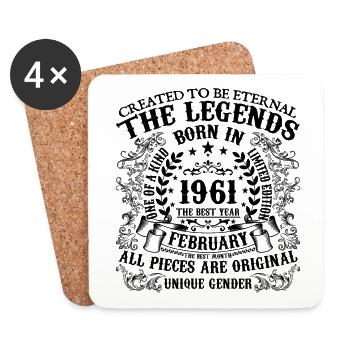 Birthday 1961 February 1961 born in February 1961 - Coasters (set of 4) - white - Front