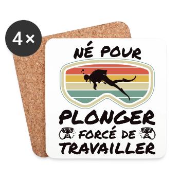 Born to dive forced to work - Coasters (set of 4) - white - Front