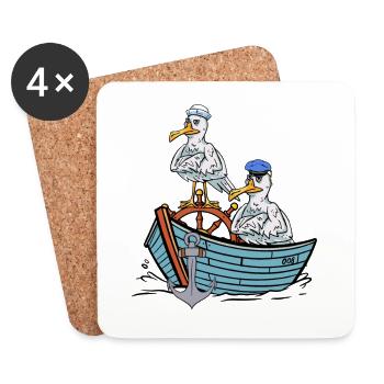 Mouettes, Mouette, Marins, Marins, Bateau de voyage - Dessous de verre (lot de 4) - blanc - Devant