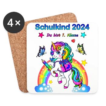 School enrollment girls - school child 2024 unicorn - Coasters (set of 4) - white - Front