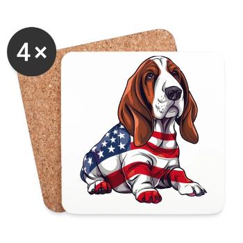Basset Hound Dog 4 juillet Drapeau américain cadeaux - Dessous de verre (lot de 4) - blanc - Devant