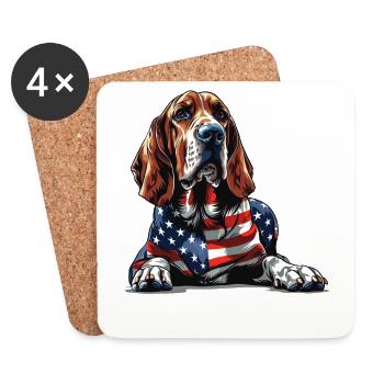 Bloodhound Dog 4 juillet Drapeau américain pour enfants - Dessous de verre (lot de 4) - blanc - Devant