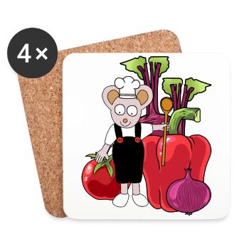 Maus Koch Köche Köchin Gemüse Vegetarisch kochen - Untersetzer (4er-Set) - Weiß - Vorne