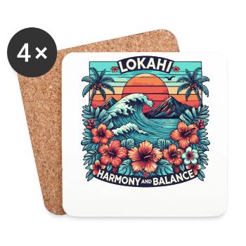 Lokahi - Hawaiian Wave & Sunset Harmony Design - Coasters (set of 4) - white - Front