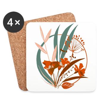 Abstract Floral Botanical Art - Vintage Boho Style - Coasters (set of 4) - white - Front
