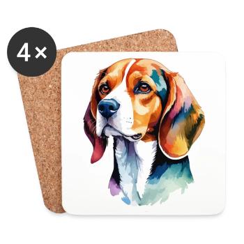 Beagle Wasserfarben - Untersetzer (4er-Set) - Weiß - Vorne