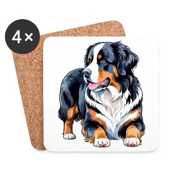 Berner Sennenhund Wasserfarben - Untersetzer (4er-Set) - Weiß - Vorne