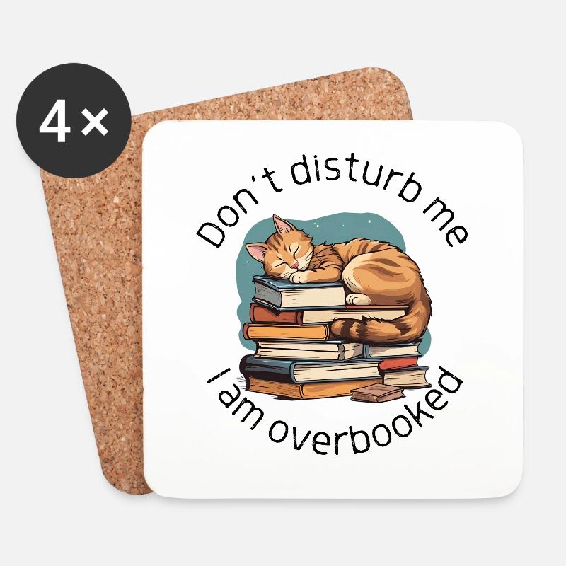 I am Overbooked Bücher Katzen lustiges Design - Untersetzer (4er-Set) - Weiß