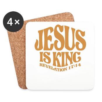 Jesus ist König Offenbarung 17:14 Christliches Zitat - Untersetzer (4er-Set) - Weiß - Vorne