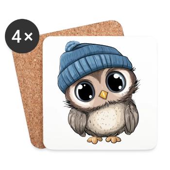 hibou mignon mignon bébé enfants animal dessin animé - Dessous de verre (lot de 4) - blanc - Devant