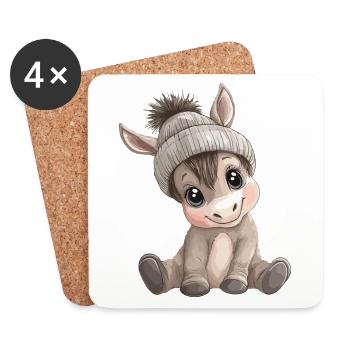Âne mignon mignon bébé enfants animal dessin animé - Dessous de verre (lot de 4) - blanc - Devant
