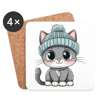 Chat mignon mignon bébé enfants animal dessin animé - Dessous de verre (lot de 4) - blanc - Devant