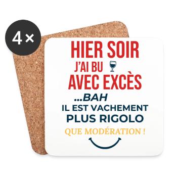cadeau homme femme humour drole alcool soiree fete - Dessous de verre (lot de 4) - blanc - Devant