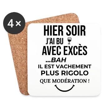 cadeau homme femme humour drole alcool soiree fete - Dessous de verre (lot de 4) - blanc - Devant
