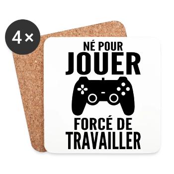 Born To Play Forced To Work Gamer Geschenk - Untersetzer (4er-Set) - Weiß - Vorne
